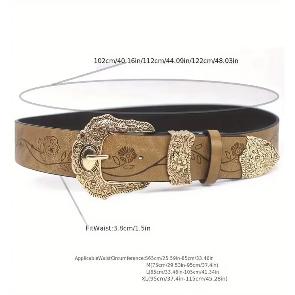 (Vintage) Bohemian Western Style Belt With Buckle 1.5 Inch Wide, Faux Leather Lg